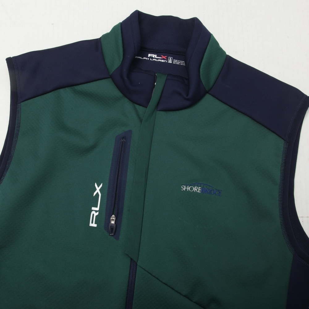 RLX Ralph Lauren Vest Mens XL Green Softshell Full Zip Golf ShoreBridge Logo